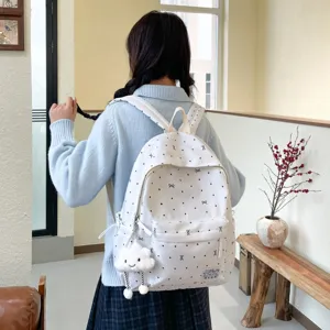 Joli sac à dos à pois de style japonais avec pendentif nuage en peluche, grand sac d'école.