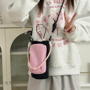 Lightweight crossbody water bottle bag, fashion color-blocking mobile phone pouch for outdoor.