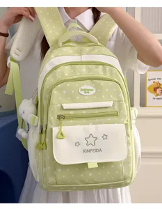 Hellgrüner Studenten Schulrucksack mit süßem Stern und Pünktchen Muster für den Alltag.