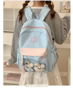 Süßer Schulrucksack für Schüler im Pastellblau-Design mit praktischem Sichtfenster.