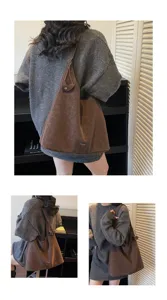 Casual retro brown slouchy hobo shoulder bag, large capacity autumn winter tote bag.