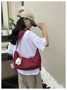 Korean minimalist solid color nylon shoulder bag casual underarm bag for daily travel use new