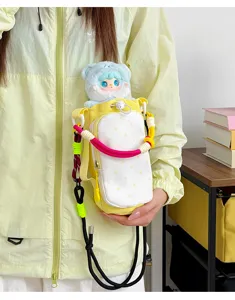Dopamine color crossbody phone pouch with cute plush doll pendant for daily outdoor use.