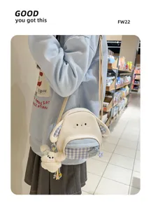 Süße Hund Umhängetasche für Mädchen, lässige Handtasche mit Plüsch Anhänger und tollem Design.