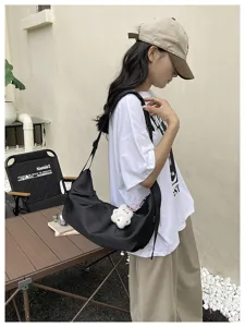 Minimalist black nylon women shoulder crossbody bag casual daily commute underarm bag