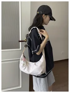 Korean minimalist solid color nylon women shoulder bag casual underarm hobo handbag daily use