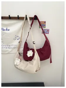 Minimalist solid color nylon shoulder crossbody bag casual hobo crescent bag for women