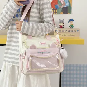 Bolso de hombro estilo japonés dulce con orejas de gato bonitas y bolsillo transparente.