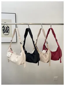 Korean style minimalist solid color nylon women shoulder crossbody underarm bag detail display