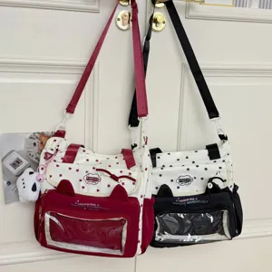 Bolso de lona estilo japonés lindo con orejas de gato y gran capacidad para estudiantes.
