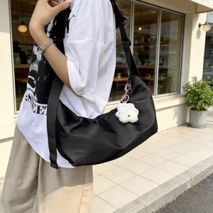 Minimalist Solid Color Nylon Women Shoulder Crossbody Bag Casual Versatile Daily Underarm Hobo Handbag