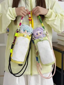 Korean Dopamine Polka Dot Drawstring Crossbody Phone Bag Cute Mini Canvas Shoulder Bag Daily Water Cup Bag For Women
