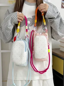 Korean dopamine colorful polka dot drawstring crossbody phone bag for women daily use