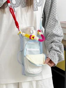 Korean dopamine colorblock drawstring crossbody water bottle bag for cute daily outings.