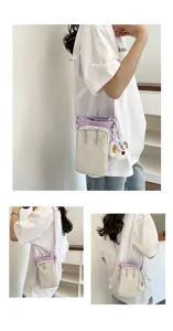 Korean style contrast color phone crossbody bag, casual cute shoulder bag with plush pendant.