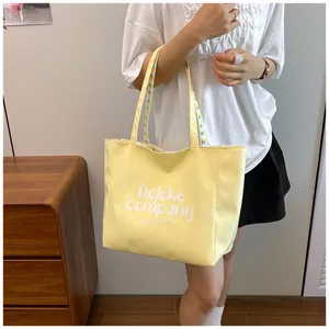 Yellow nylon tote bag for women large capacity casual shoulder bag Korean style daily handbag