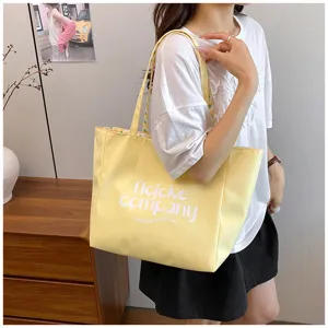 Casual nylon tote bag for women large capacity trendy shoulder bag yellow aesthetic
