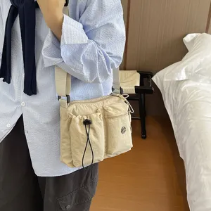 Casual nylon crossbody bag for women, Japanese style multi-pocket shoulder tote for daily use.