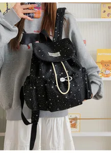 Japanischer süßer Rucksack mit Sternenmuster für Studentinnen lässige Freizeittasche