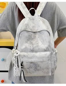 Zaino elegante con motivo a stelle per studenti viaggio tempo libero cartella grigio chiaro casual