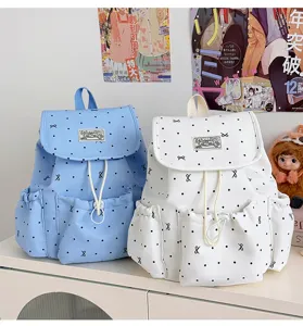 Japanischer stil studenten rucksack süßer pünktchen schleifen druck freizeit tagesrucksack