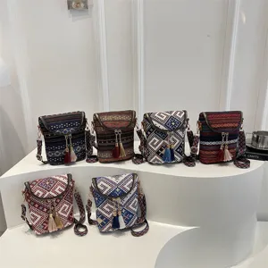Boho Ethnisch Geometrisch Gewebte Umhängetasche Vintage Schultertasche Mit Quaste