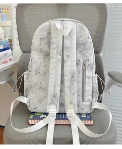 Zaino scolastico casual con stampa di stelle, elegante zaino da viaggio grigio per studenti.