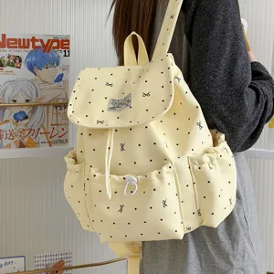 Japanischer niedlicher gelber gepunkteter Schleifen Canvas Studenten Rucksack Schultasche