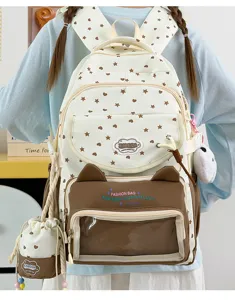 Studenten-Ita-Rucksack mit transparentem Fenster, süßen Katzenohren, großer Kapazität.