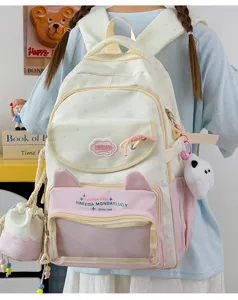 Niedlicher Studentenrucksack mit Katzenohren und Sichtfenster, große rosa Schultasche.