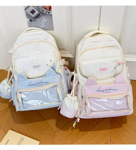 Süßer Schüler Rucksack mit transparentem Frontfach, großer Kapazität für den Alltag.