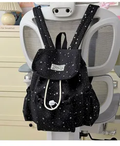 Black star print backpack cute Japanese style casual daypack for college students school travel