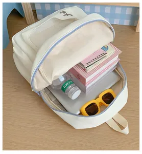 Detailansicht des Studentenrucksacks zeigt große Kapazität, Laptop-Fach und praktische Fächer.