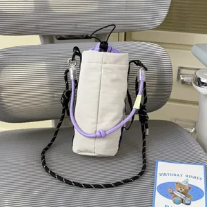 Lightweight colorblock water bottle bag outdoor sports drawstring crossbody phone bag chic style