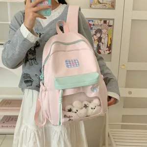 Sommerlicher, frischer Studenten-Rucksack mit niedlichem Sichtfenster und Plüschpuppen-Dekor.