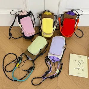 Lightweight Water Bottle Bag Outdoor Sports Drawstring Crossbody Bag Fashion Contrast Color Phone Bag Multi-Function Bag