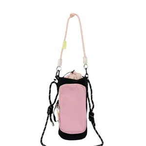 Lightweight water bottle bag crossbody pink black cute outdoor sports phone pouch bag