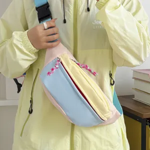 Colorful dopamine colorblock chest bag stylish casual outdoor travel sling fanny pack for daily use