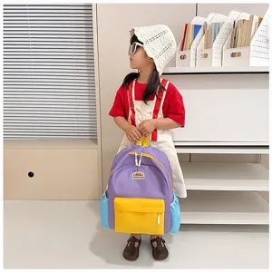 Children color block backpack cute school bag for kids stylish lightweight daypack travel book bag