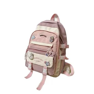 Cute color-matching school backpack for girls, large capacity student daily daypack ins style.