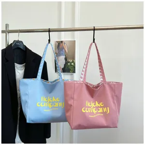 Nylon reversible tote bag with cute print, large capacity, casual Korean style detail view.