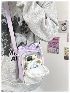 Korean style colorblock phone bag for women crossbody shoulder bag detail close up view.