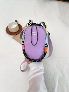 Mini purple crossbody phone bag with colorful braided rope straps for outdoor fashion