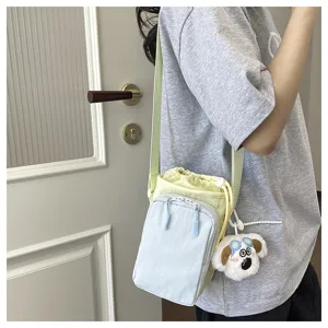 Korean colorblock phone crossbody bag for women, lightweight canvas shoulder bag for daily.