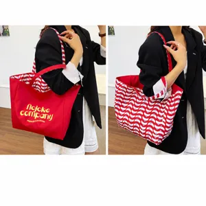 Reversible large capacity canvas tote bag casual stylish shoulder bag for women daily use