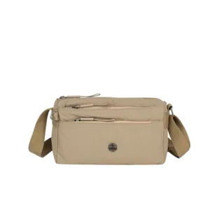 Casual nylon crossbody bag for women, multi-pocket daily shoulder bag in khaki color.