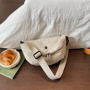 Womens Casual Nylon Crossbody Bag Solid Color Lightweight Commuting Shoulder Dumpling Bag Fashion Crescent Handbag
