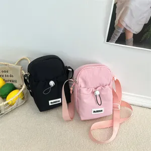 Korean style mini canvas crossbody bag for women, fashion casual shoulder bag with front pocket