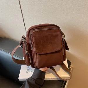 Sac Bandoulière en Velours Côtelé pour Femmes Sac à Épaule Décontracté Multi-Poches Sac Messager Vintage Quotidien