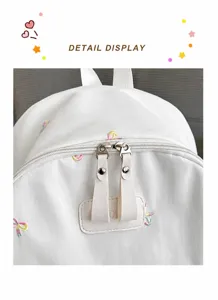 White student backpack with cute bow embroidery, smooth dual zippers and large capacity design.